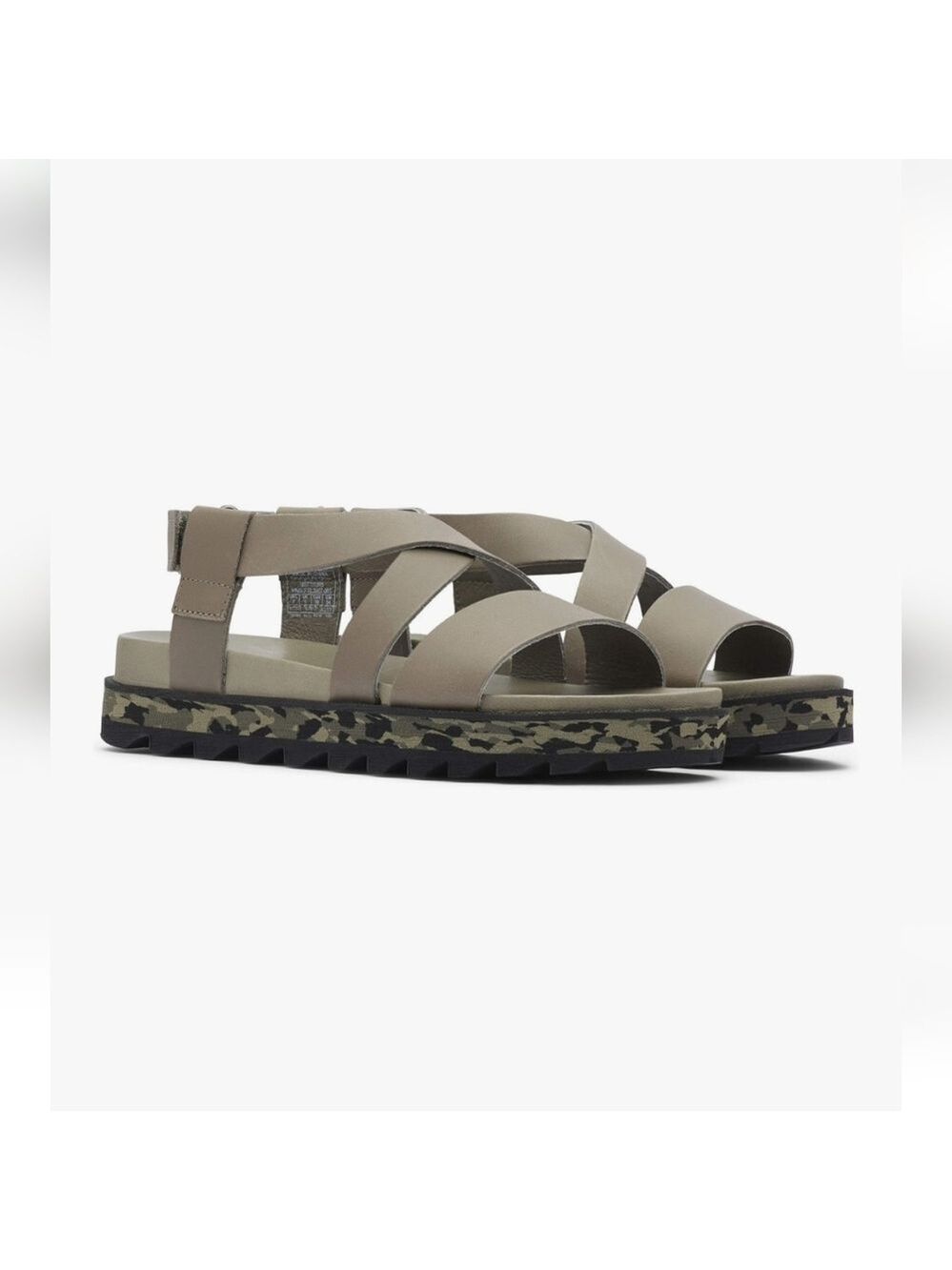 Sorel Roaming Criss Cross Sage Leather Sandals with Camo Soles, Size 11